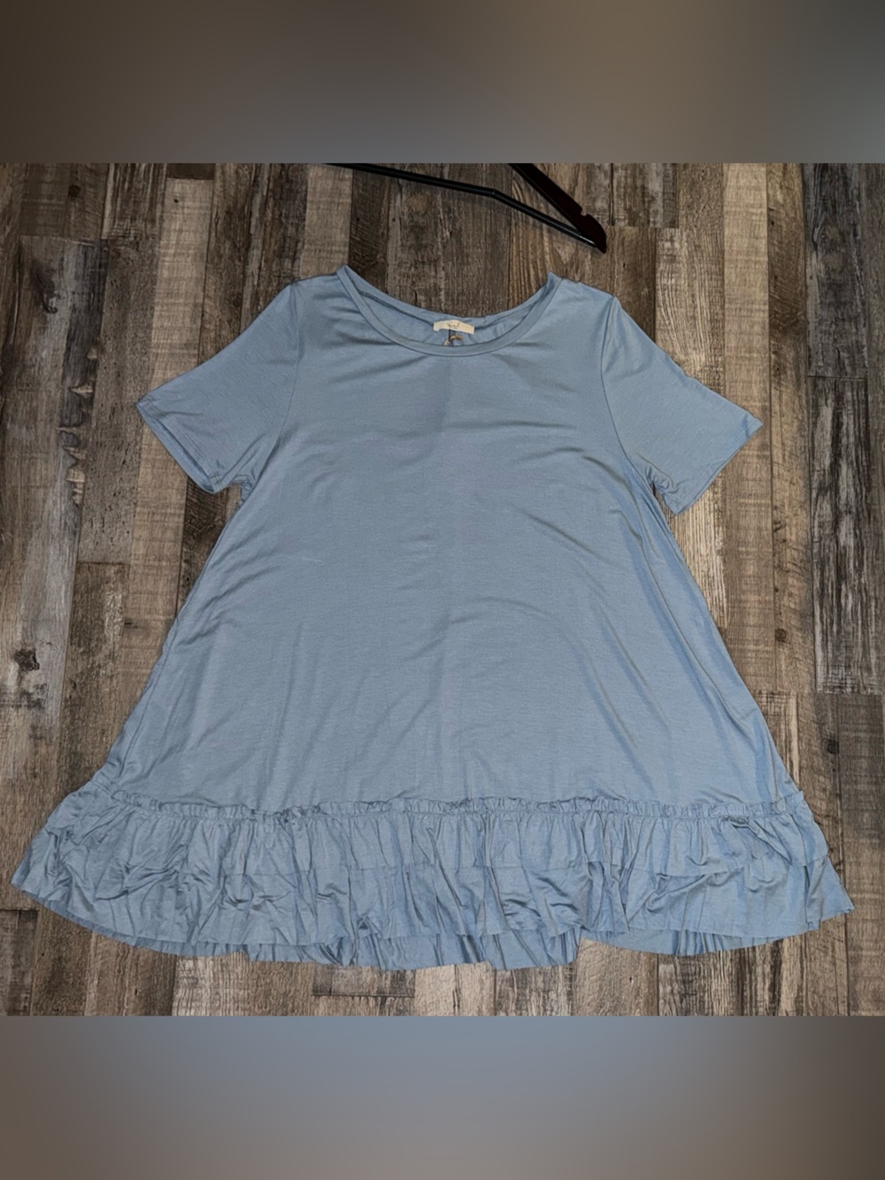 easel Light Blue Ruffle Hem Short Sleeve Tunic